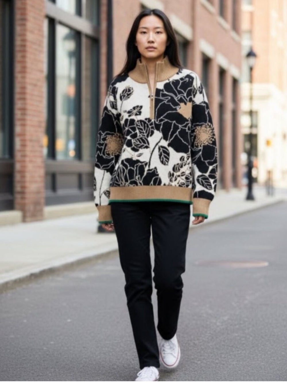 Anthropologie Maeve Montana Mock Neck Half Zip Sweater Medium Floral Cozy Office - Picture 14 of 16